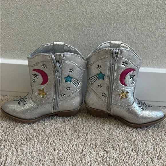 Tucker + Tate Silver Toddler Cowgirl Boots with Pink and Gold Accents - Picture 3 of 6